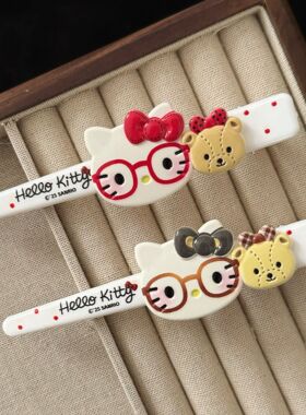 甜酷可爱风眼镜猫咪大号鸭嘴夹发夹头顶侧边刘海发卡少女发饰夹子