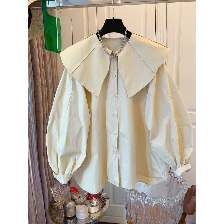 高级感法式气质娃娃领纯棉衬衫设计感春秋心里宽松休闲衬衣上衣女
