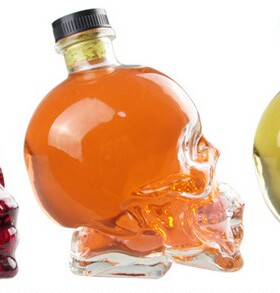 家用创意个性红酒瓶鸡尾酒空瓶骷髅骨酒瓶酒吧饮料瓶玻璃骷髅酒杯