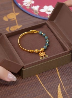 原创设计女天然玉半镯平安锁手链