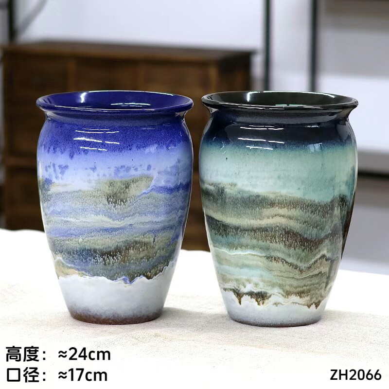 中国风山水花盆陶瓷景德镇三角梅透气粗陶精致多肉花盆客厅摆件