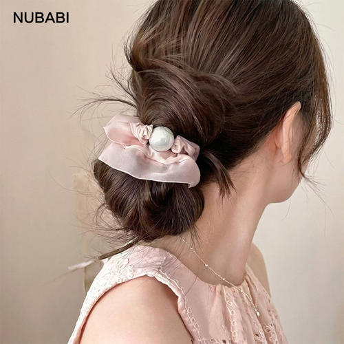 NUBABI韩系粉色珍珠小肠发圈扎头发丸子头发绳高马尾头绳皮筋发饰