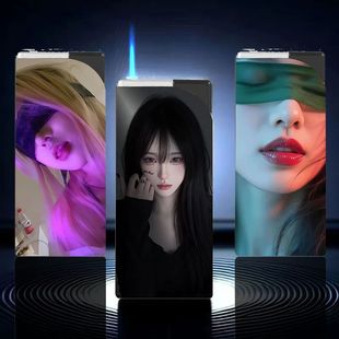 性感美女防风打火机创意个性蓝焰直冲高颜值网红爆款耐用金属外壳