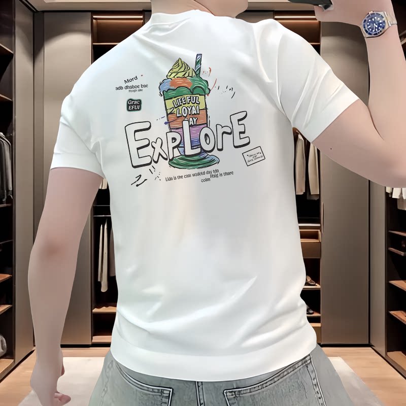 新款轻奢夏季高档短袖男款丝光棉凉感修身t正肩半袖时尚潮流上衣