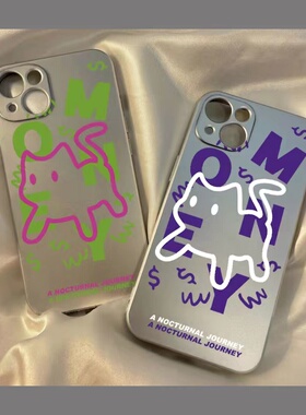 字母猫咪适用iPhone15promax苹果14手机壳13小众12全包11电镀银xs/xr保护套8p趣味nova10荣耀80华为mate50