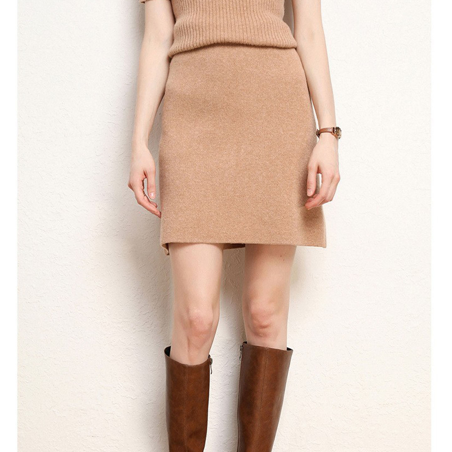 秋冬羊毛半身裙女a字松紧腰加厚毛织大码显瘦高弹修身包臀短裙子