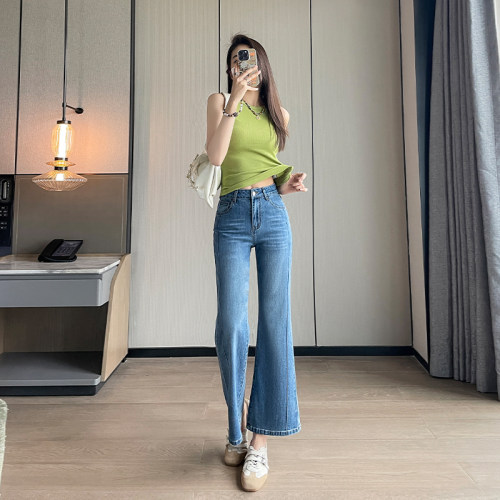 夏季高腰微喇显瘦显高牛仔裤女