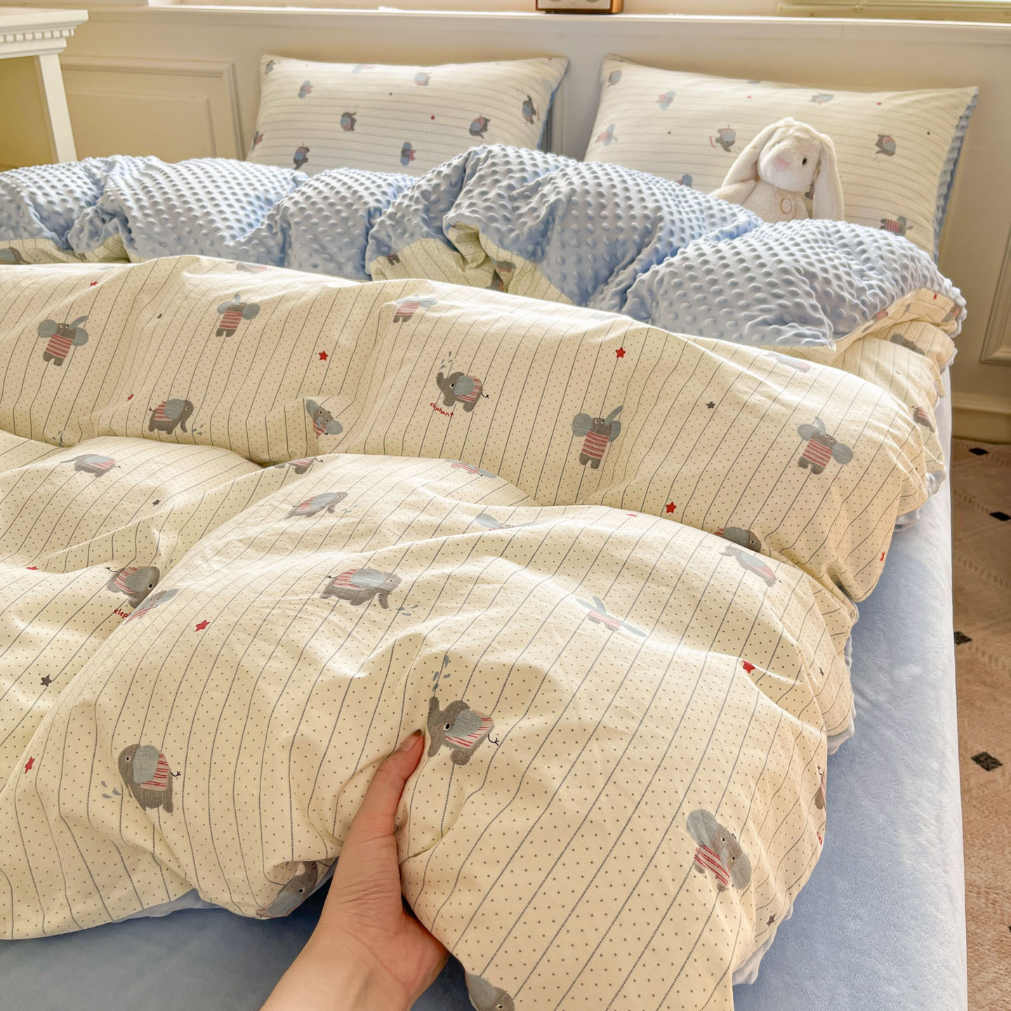 全棉豆豆绒被套单件ab单