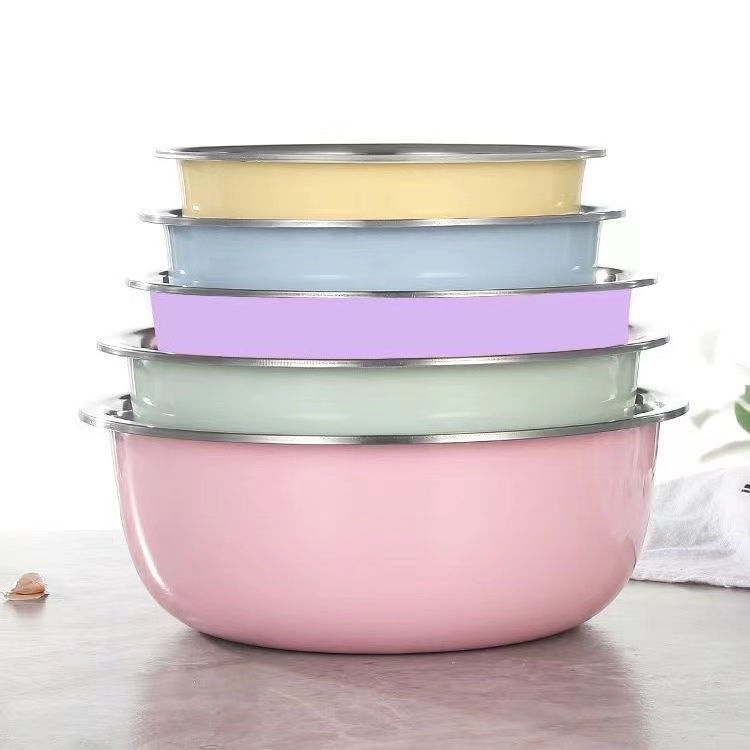 彩色五件套不銹鋼盆家用