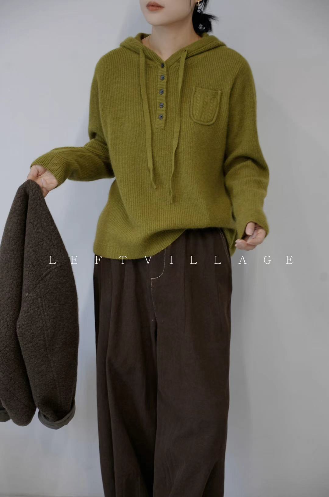 左家2025秋季新款韩版宽松休闲百搭连帽长袖针织衫女