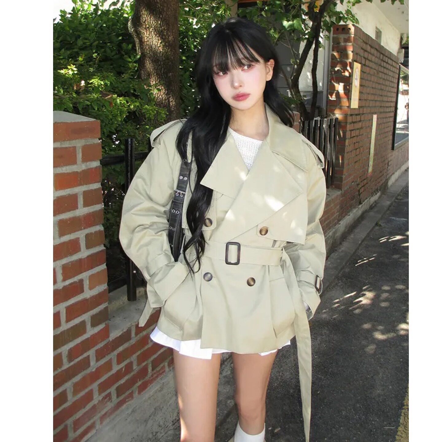 韩国东大门复古高级感西装领双排扣短款风衣外套女26秋季新品上衣