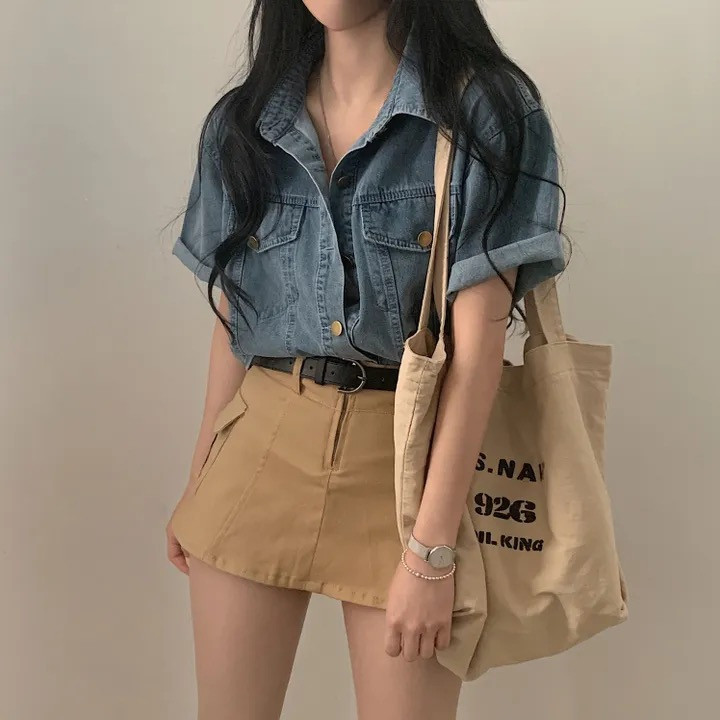 韩国chic时尚休闲百搭牛仔短袖复古显瘦外套女2026夏季新品上衣
