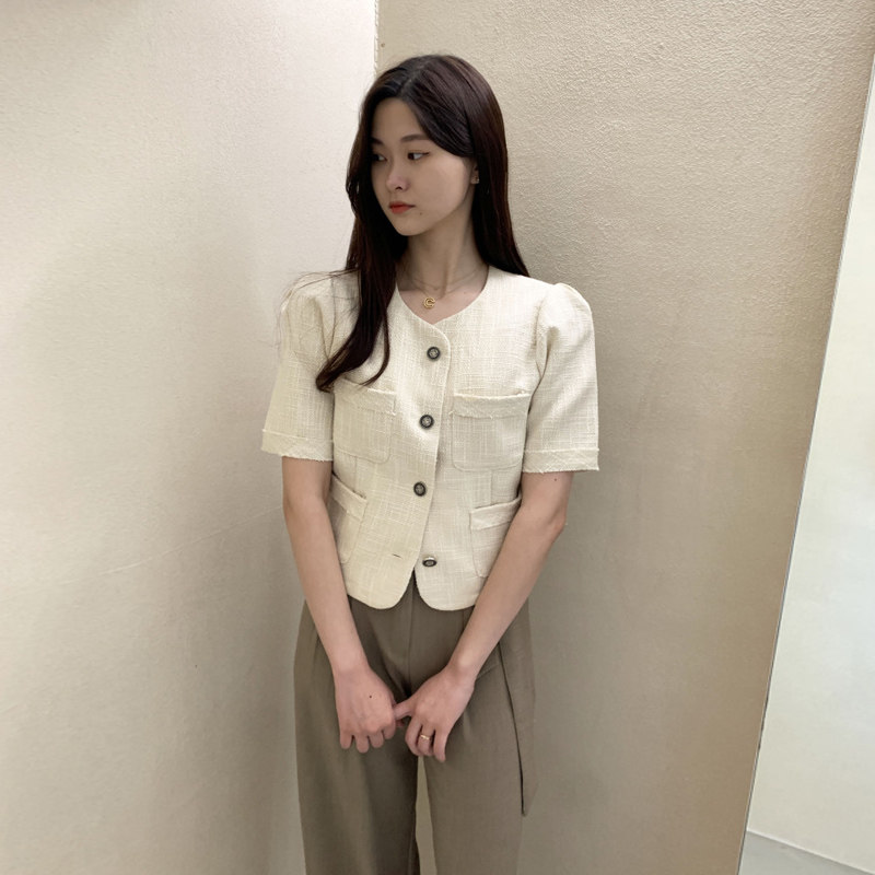 韩系小香风粗花呢 有里布 短袖气质显瘦外套2026夏季新品上衣女