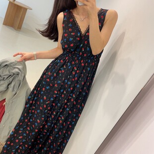 韩国chic2026夏季新品时尚百搭连衣裙中长裙收腰气质显瘦裙子女