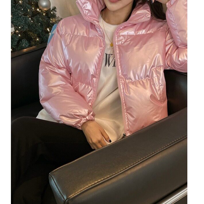 韩国ins立领亮面休闲百搭短款面包服夹克棉衣棉服外套2026冬季