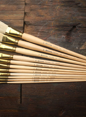 西班牙进口ESCODA笔皇猪鬃毛油画笔平头长杆硬毛专业丙烯画笔7042