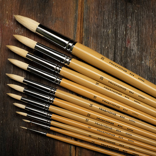 韩国进口华虹hwahong猪鬃毛油画笔丙烯画笔细长勾线笔804尖头硬笔