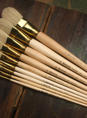 西班牙ESCODA笔皇油画笔加厚猪鬃长杆半圆头猫舌峰硬毛丙烯笔7040