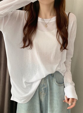 白色薄款冰丝防嗮衫女夏2023新款宽松爵士罩衫镂空微透防嗮上衣潮
