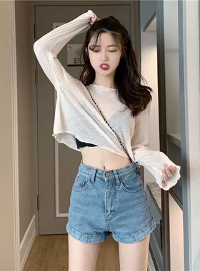辣妹风短款防嗮罩衫衫爵士舞上衣露脐装甜辣网红冰丝防嗮T恤ins潮