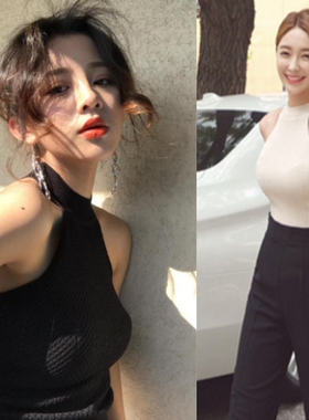 明星网红同款夏装上衣无袖挂脖工字型显瘦短款针织衫气质潮女T恤