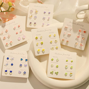 清新甜美可爱一周耳钉套装女s925纯银针耳饰学生小巧日常百搭耳环