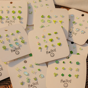 2025年新款 绿色蓝色系列S925银针耳钉小清新森系百搭耳环小巧耳饰