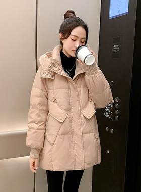 冬季新款加厚羽绒服女连帽中长款