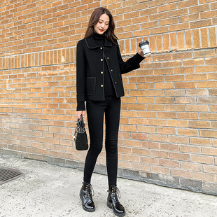 高级感双面羊绒呢大衣短款黑色显瘦2025新款女装秋冬翻领毛呢外套