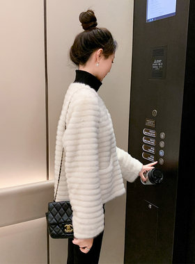 小香风水貂绒皮草外套女秋冬短款