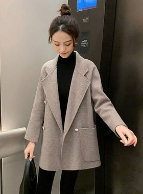 秋冬小个子中长款双面羊绒大衣女