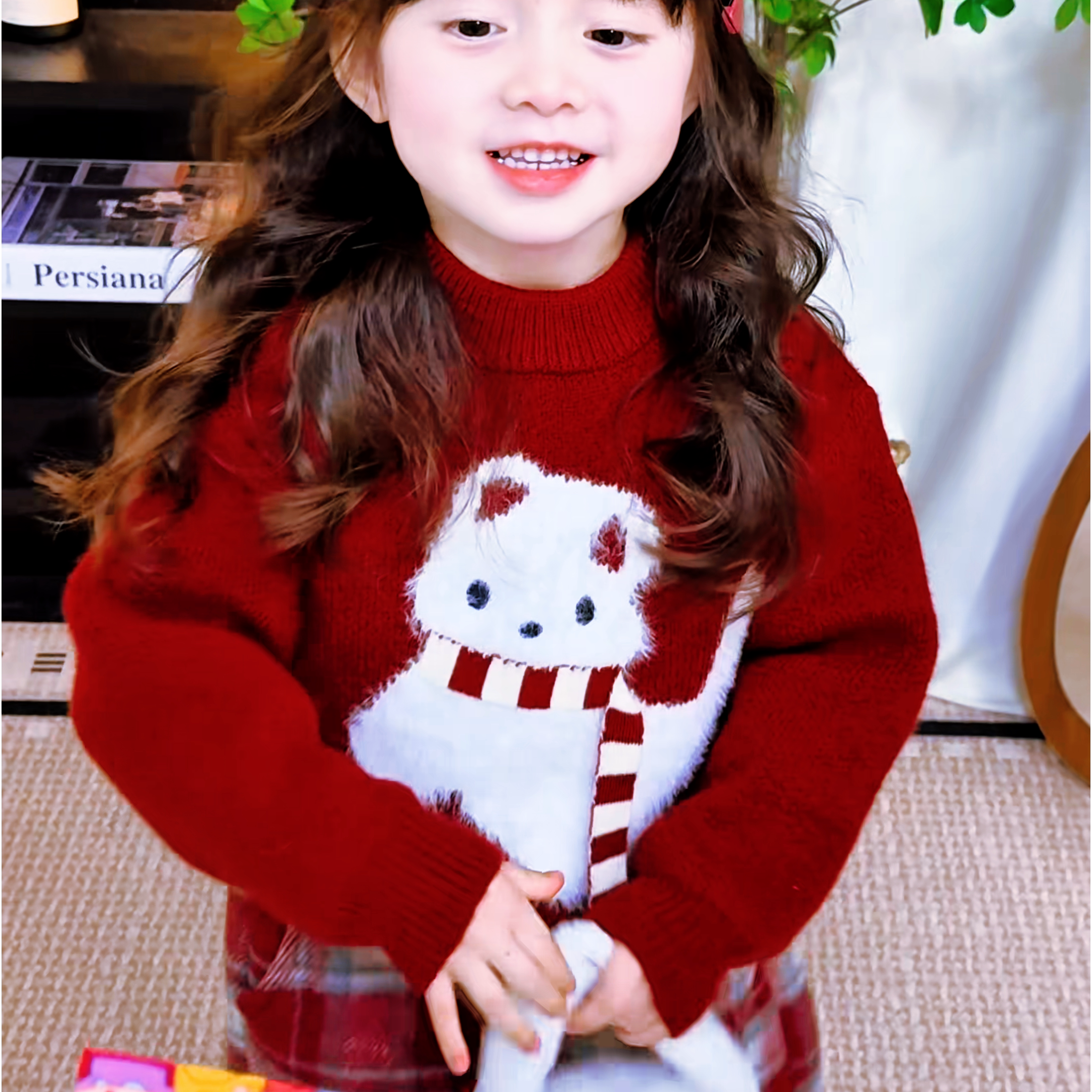 女童过年衣服红色毛衣女童年货2025新款儿童红色加厚抗起球线衣