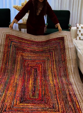 地毯客厅轻奢高级 2025 新款跨境专供波西米亚编织风茶几地毯