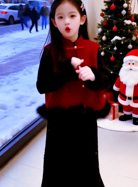 女童拜年服2025新款冬装新中式红色新年衣服战袍套装儿童过年服装