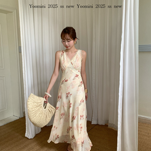 YOOMINI-型修身氛围感度假风2025夏新款长裙连衣裙Y10665-DSY杏花