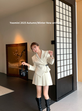 YOOMINI-小西装+百褶短裙俏皮别致呢料套装2025秋套装YT30054-LM