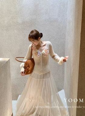 YOOMINI-腰网纱拼接朦胧木耳边仙气2025初秋上新半身裙M16643-DSW