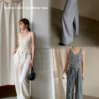 YOOMINI-弛高级感通勤阔腿裤2025秋上新休闲裤(配腰带)Y10029-SH