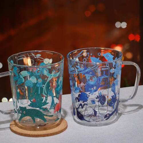 独家手绘刻度玻璃杯家用牛奶杯