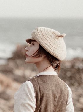 MING 怀斯的冬天 l 筒状辫子羊毛混纺文艺毛线白色贝雷帽报童帽