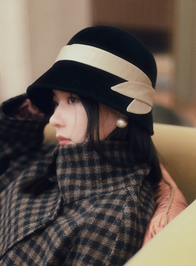 MING 德古拉二季 l 捷克兔毛限量黑色复古cloche钟形秋冬盆帽毡帽