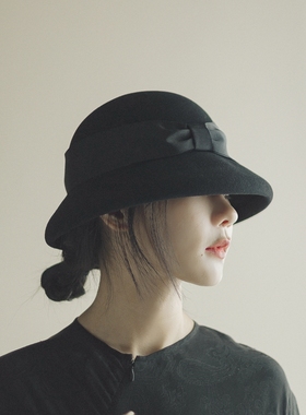 MING 三点的车站 l 澳洲110支绵羊毛内卷宽檐圆顶蝴蝶结百搭盆帽