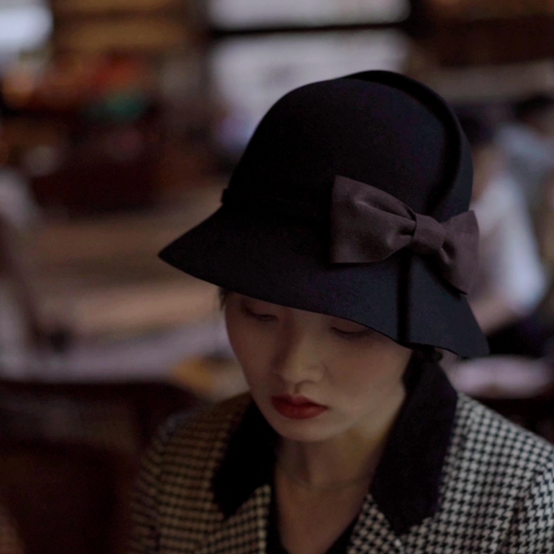 澳洲超细羊毛蝴蝶结优雅古着盆帽