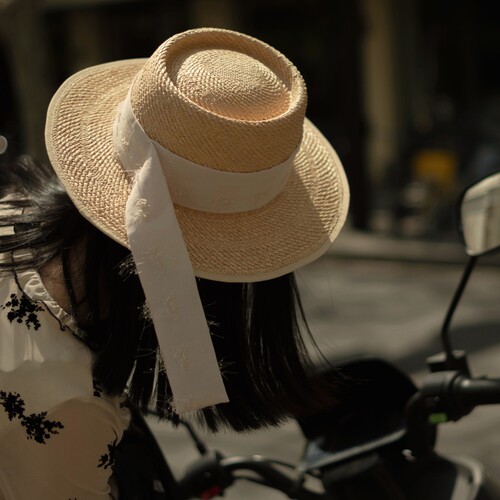 春夏法式手工天然草平顶帽遮阳帽