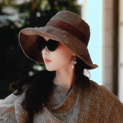 细麻线文艺折叠防晒宽檐盒子草帽