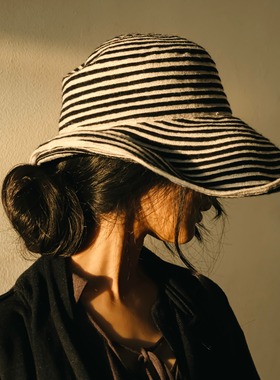 MING 胶片の冬 l 古法羊毛混纺辫秋冬保暖厚实法式精致条纹遮阳帽