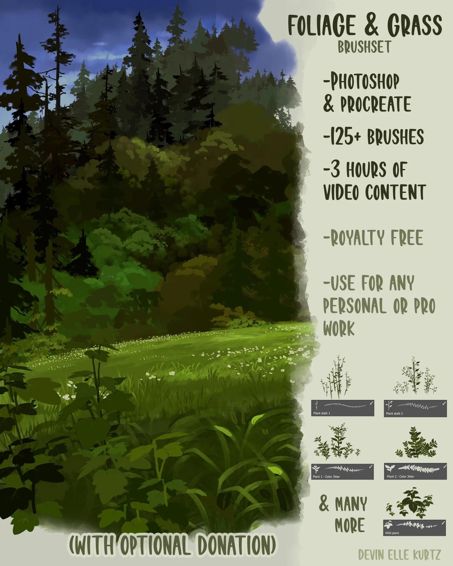 125个树叶和草画笔包Photoshop CC、CSP、Procreate Clipstudio