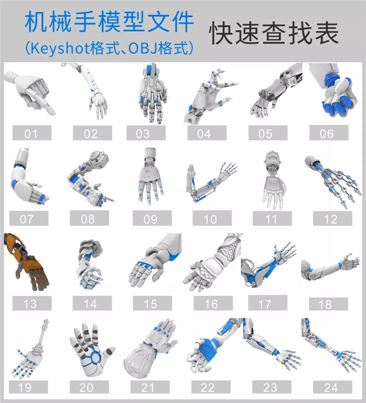 keyshot机械手模型库24款 科幻 智能机器人 3d软件适用  刀鱼原创