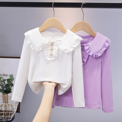 女童打底衫衬衫春秋冬季2025新款洋气儿童娃娃领内搭加绒卫衣上衣