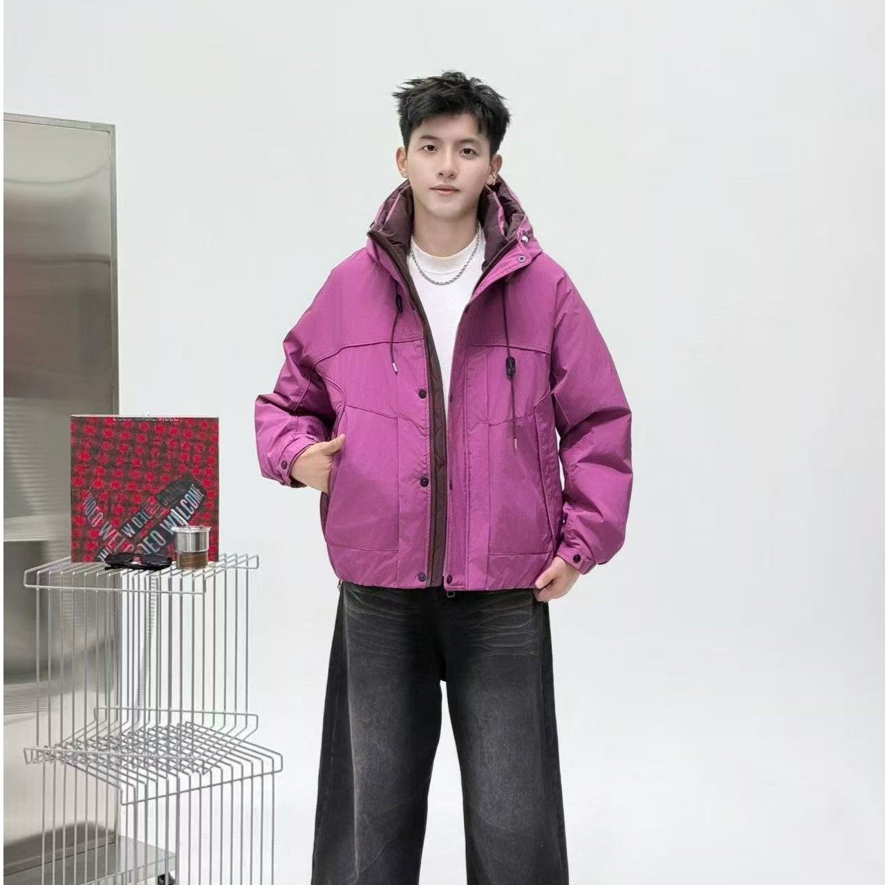 629-630 素3 冬季男女潮牌户外冲锋衣工装连帽羽绒服外套 YR8030